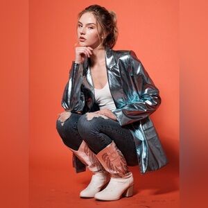 Metallic Faux Leather Chic Open
Blazer Jacket - NWOT - Size L